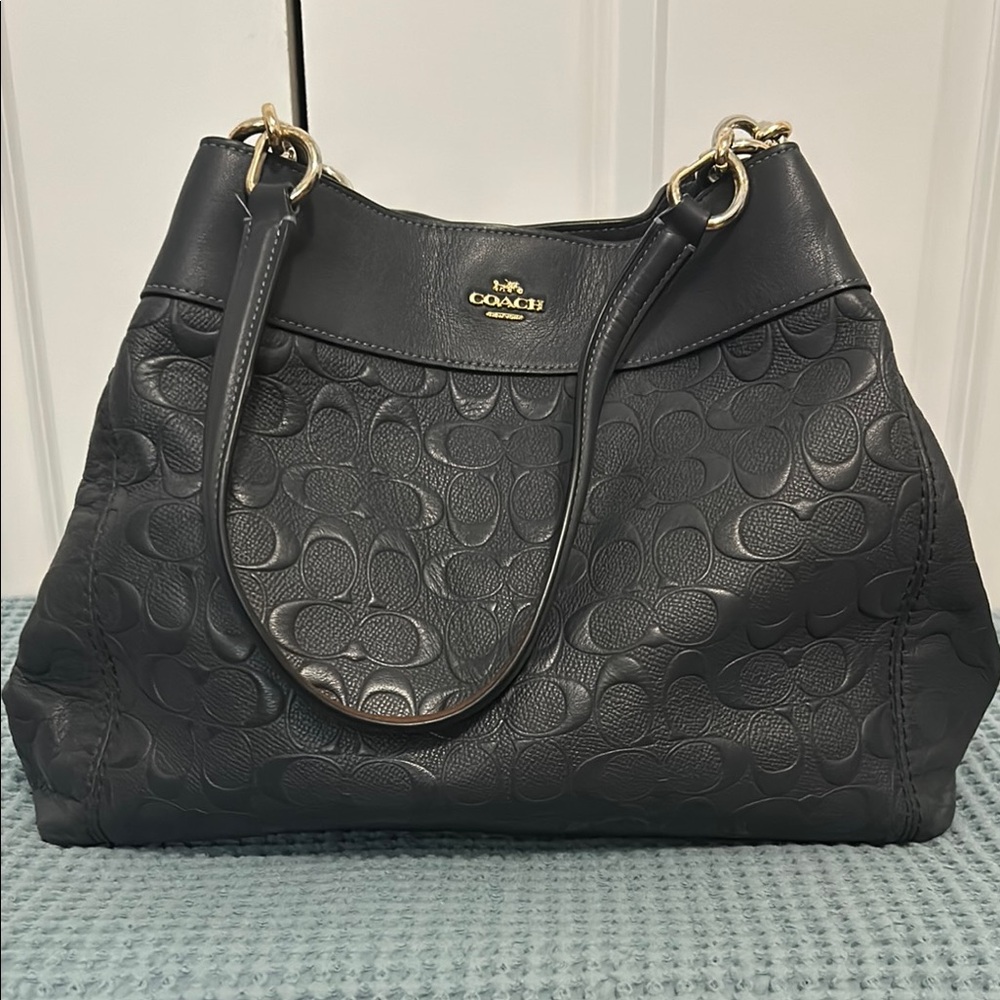 Coach Navy Textured Leather Shoulder Bag